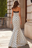 Sweetheart White Black Polka Dots Long Prom Dress