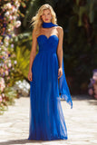 Strapless Royal Blue Ruched A Line Prom Dress