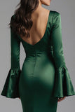 Dark Green Satin Bateau Neck Sheath Long Formal Dress