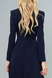 Navy Shawl Lapel A Line Blazer Dress with Slit