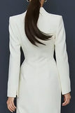 Ivory Notched Lapel Single-Breasted Sheath Blazer Dress