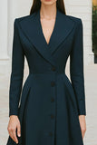 Navy Lapel Single-Breasted A Line Work Dress