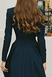 Navy Lapel Single-Breasted A Line Work Dress
