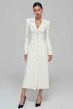 Ivory Sheath Notched Lapel Single-Breasted Blazer Dress