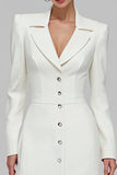 Ivory Sheath Notched Lapel Single-Breasted Blazer Dress