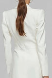 Ivory Sheath Notched Lapel Single-Breasted Blazer Dress