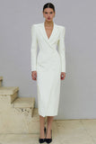 Ivory Notched Lapel Single-Breasted Work Dress