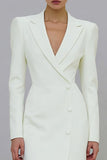Ivory Notched Lapel Single-Breasted Work Dress