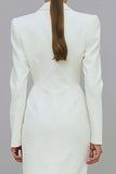 Ivory Notched Lapel Single-Breasted Work Dress