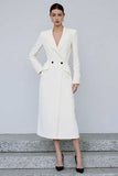 Ivory Sheath Peak Lapel Long Sleeve Work Dress