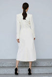 Ivory Sheath Peak Lapel Long Sleeve Work Dress