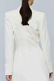 Ivory Sheath Peak Lapel Long Sleeve Work Dress