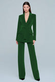 Dark Green 2-Piece Velvet Peak Lapel Women Suits with Belt