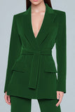 Dark Green 2-Piece Velvet Peak Lapel Women Suits with Belt