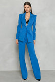 Blue 2 Piece Peak Lapel Slim Fit Women's Work Suits
