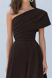 Coffee A Line One Shoulder Long Formal Dress
