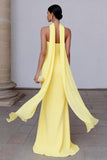 Strapless Sheath Yellow Formal Dress with Streamer