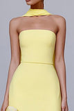 Strapless Sheath Yellow Formal Dress with Streamer
