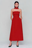 Red Strapless Sheath Long Convertible Dress with Streamer