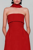 Red Strapless Sheath Long Convertible Dress with Streamer