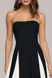 Elegant Black and White A Line Strapless Maxi Dress