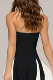 Elegant Black and White A Line Strapless Maxi Dress