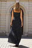Sheath Black And White Square Neck Long Polka Dots Dress