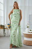 Mermaid Sage Green Print Floral Long Convertible Dress with Streamer
