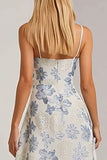 Dusty Blue A Line Spaghetti Straps Long Floral Dress