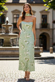 Sage Sheath Strapless Long Convertible Floral Dress with Streamer