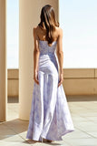 Lilac Strapless Sheath Ruched Long Floral Dress