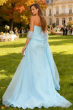 Sky Blue Strapless Mermaid Long Formal Dress with Belt