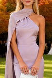 Light Purple Neck Scarf One Shoulder Mermaid Long Formal Dress
