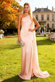 Pink One Shoulder Ruched Mermaid Formal Dress with Side Streamer