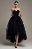 Strapless A Line Tulle Black High-Low Black Tie Dress