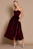 Burgundy A Line Sweetheart Holiday Party Dress with Pockets