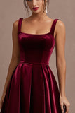 Burgundy A Line Thick Straps Velvet Holiday Party Dress