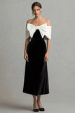 Black and White A Line Holiday Party Dress with Bow