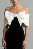 Black and White A Line Holiday Party Dress with Bow