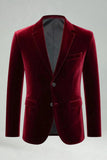 Burgundy Velvet 2 Piece Notched Lapel Men's Prom Suits