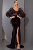 Black Lace Mermaid Corset Long Evening Dress with Slit