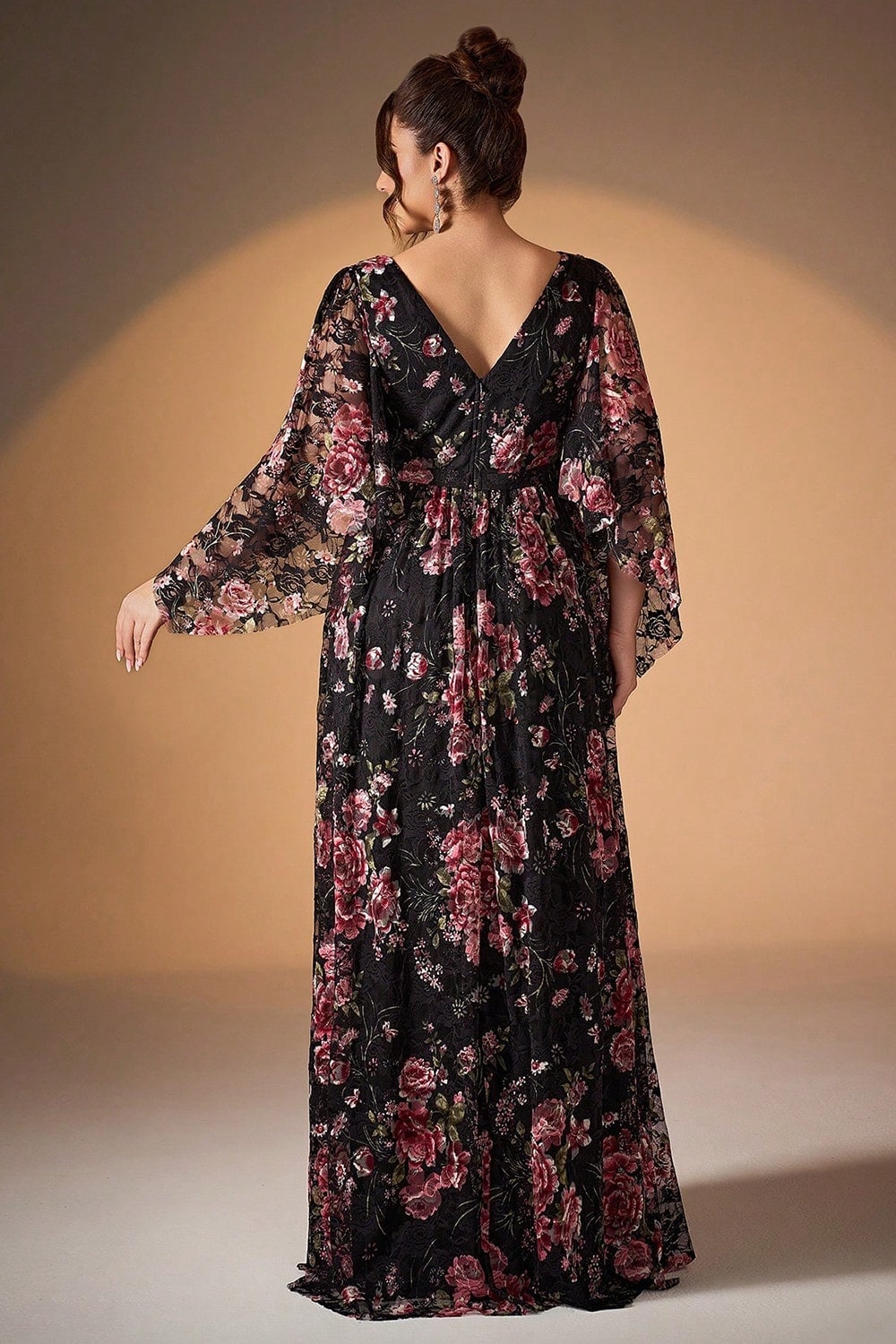 ZAPAKA Women Black Pink Floral Mother of the Bride Dress V-Neck A Line Long Sleeve Wedding Guest Dress – ZAPAKA UK