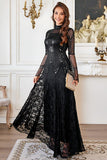 Lace Beaded Black Long Sleeve Mother of the Bride Dress