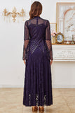 Lace Beaded Black Long Sleeve Mother of the Bride Dress