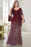 Black Sequin V-Neck Plus Size Mother of the Bride Dress