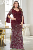 Black Sequin V-Neck Plus Size Mother of the Bride Dress