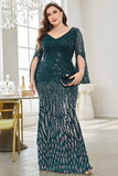 Black Sequin V-Neck Plus Size Mother of the Bride Dress