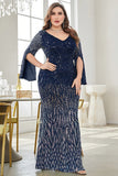 Black Sequin V-Neck Plus Size Mother of the Bride Dress