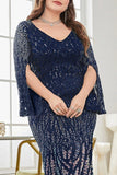 Black Sequin V-Neck Plus Size Mother of the Bride Dress