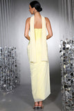 Yellow Strapless Sheath Beaded Corset Prom Dress with Streamer